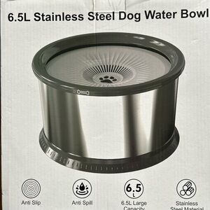6.5L Stainless Steel Dog Water Bowl with Anti-Spill Rim - Gray